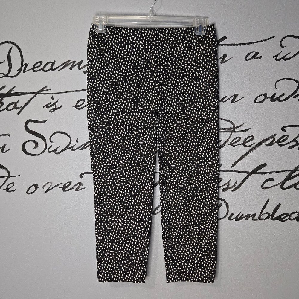 Ann Taylor LOFT Marisa Cropped Pants, Black White, Mid Rise Cotton, 0